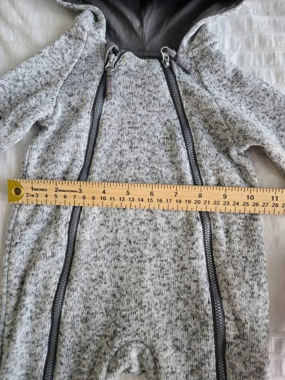 H&M Baby Fleece Hooded Bunting Suit Gray Heather 2-4 Months Full Zip One Piece